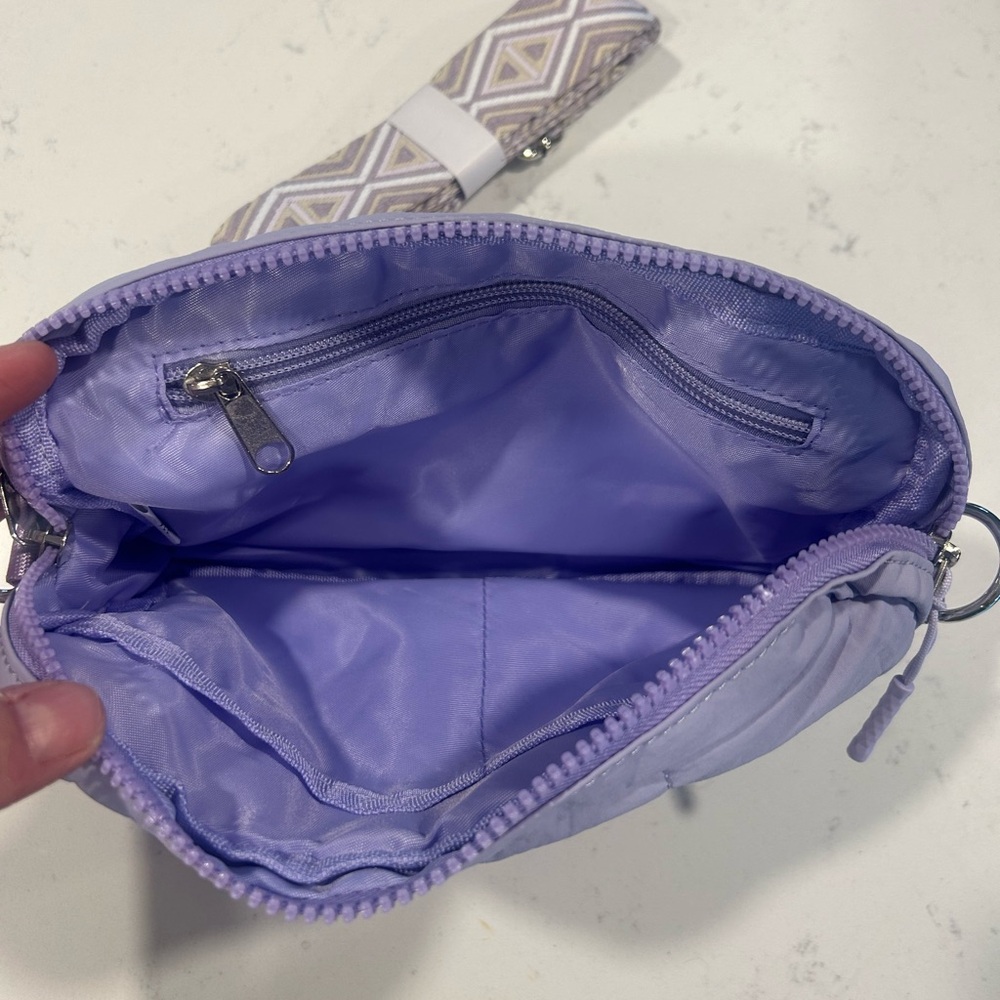 Lilac Quilted Crossbody Bag with Patterned Strap - Picture 2 of 3